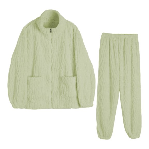 Women'S Fleece Pajamas Long Sleeve Zip Up Jackets Pants Set Womens Lounge Sets 2 Piece Outfits Winter Soft Pajama Set for Women