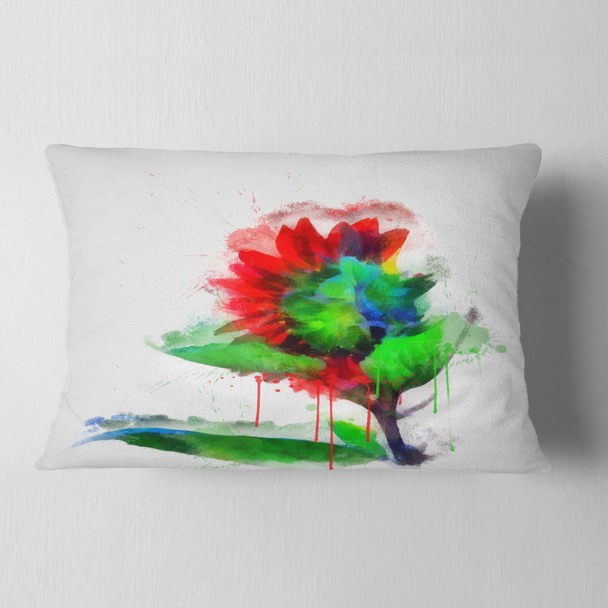 Designart Colorful Flower Stem with Splashes - Floral Throw Pillow - 12x20