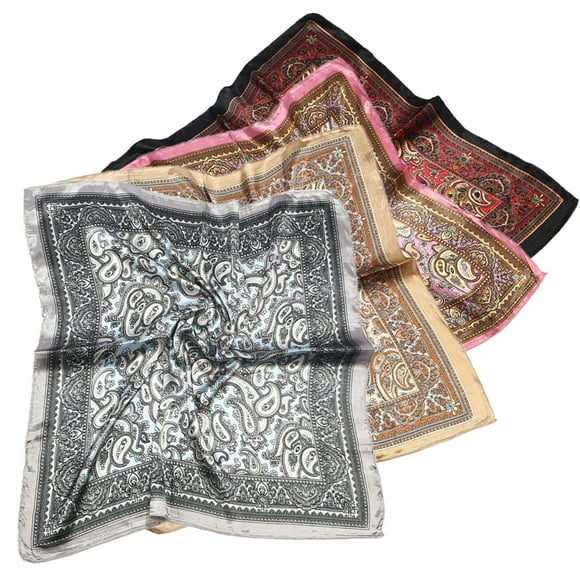 Square Scarves Satin Vintage 4PCS Fashion Head Scarfs Neckerchiefs for Women