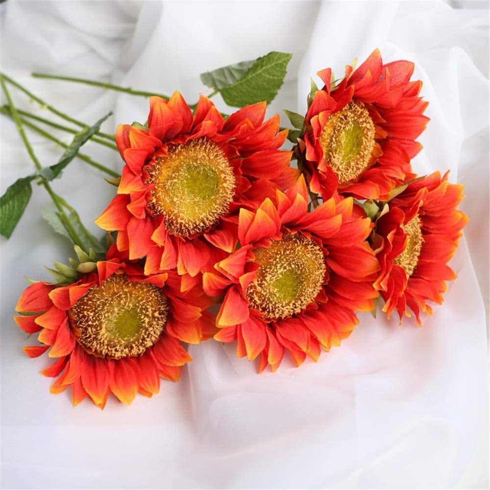 White Sunflowers Artificial Flowers 7 Pcs Faux Silk Sunflowers Bouquet Fake Real Touch Long Stems Floral for Wedding Party Centerpieces Home Decoration(Autumn White)