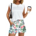 thumbnail image 2 of 2 Piece Short Sets for Women Summer Vacation Outfits Cap Sleeve Tops and Floral Shorts Set Hawaiian Beach Clothes Green XL, 2 of 6
