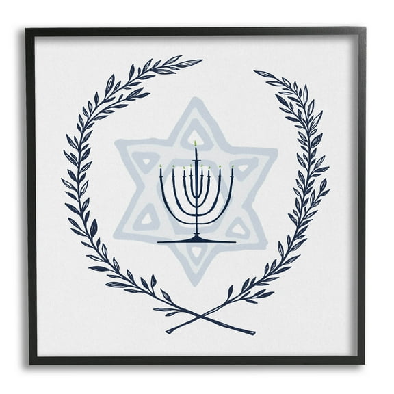 Stupell Industries Hanukkah Menorah Botanical Laurel Graphic Art Black Framed Art Print Wall Art, Design by Susan Jill