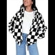 thumbnail image 1 of Chaqueta Informal A Cuadros para Mujer, Abrigos Holgados con Cremallera para Invierno, Otoño Negro XXL, 1 of 7
