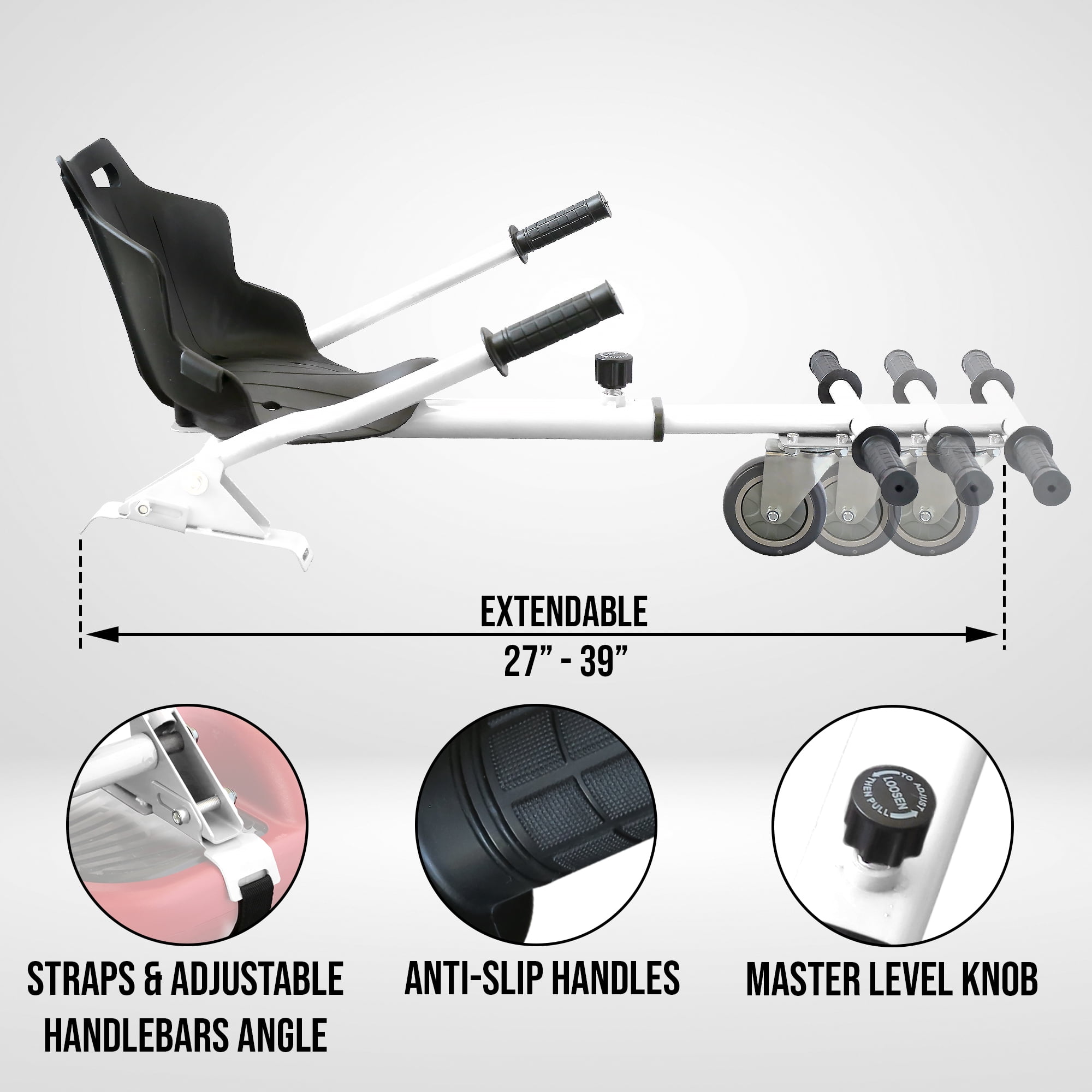 Cynetus Adjustable HoverCart HoverKart Go Cart Hover Cart Seat Hoverboard Seat Attachment for Electric Hoverboard self-stabilizing Scooter