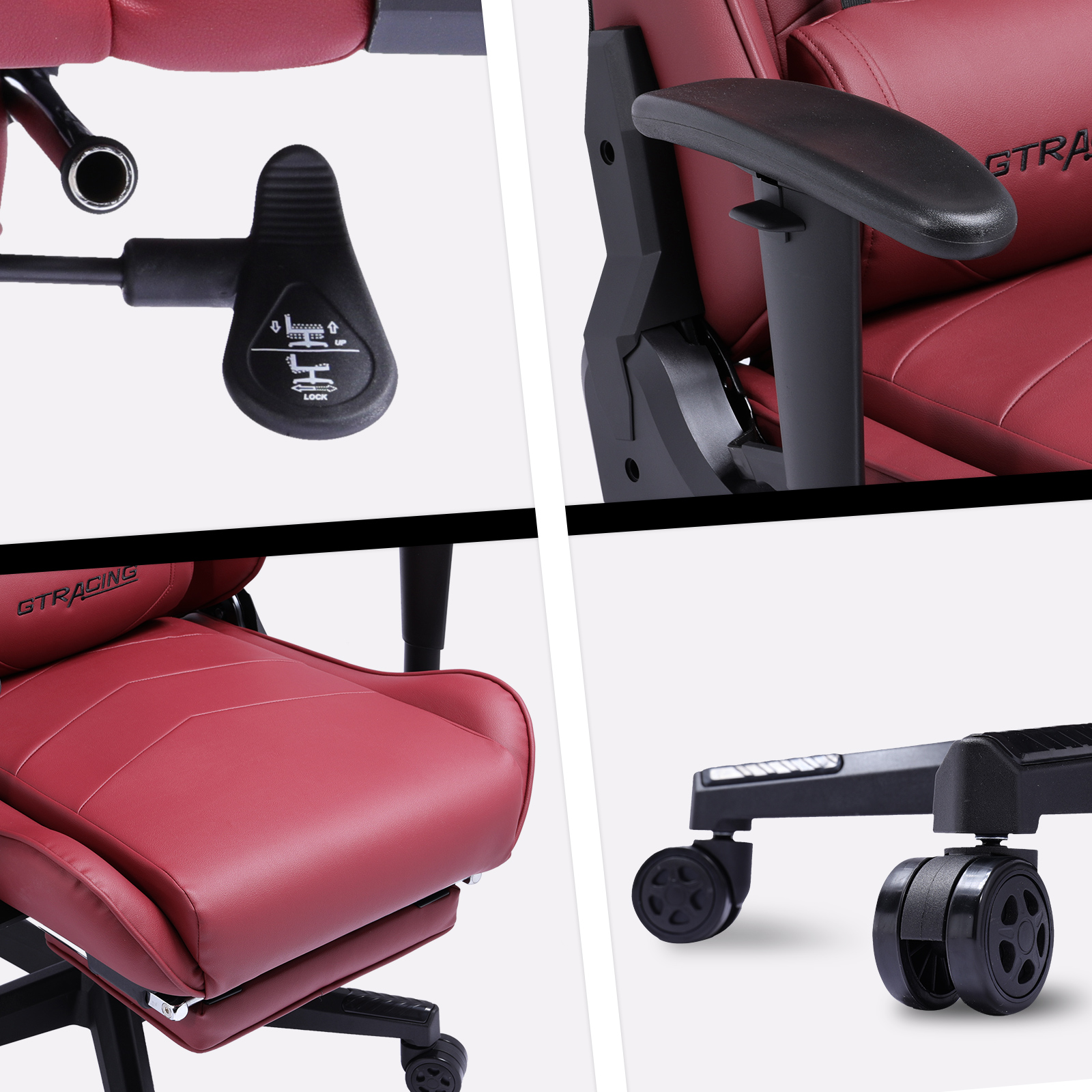 GTRACING Gaming Chair with Footrest Ergonomic Reclining Leather Chair, Dark Red - image 3 of 6