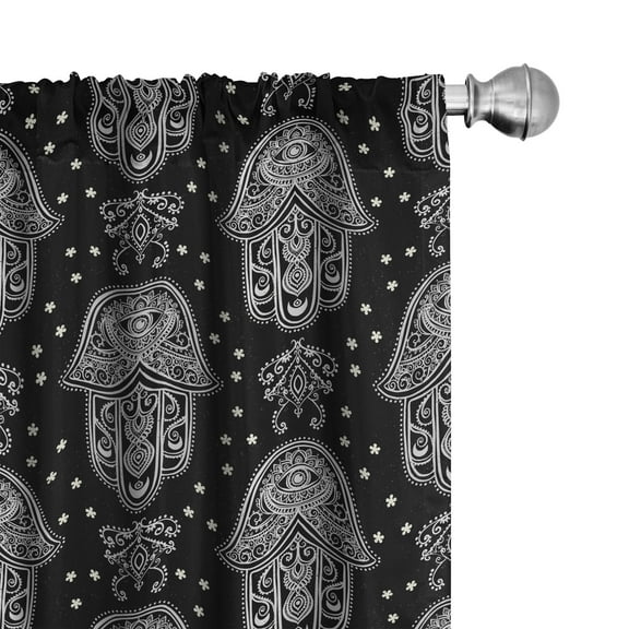Ambesonne Black and White Curtains, Oriental Hamsa Hand, Pair of 28"x84", Black White