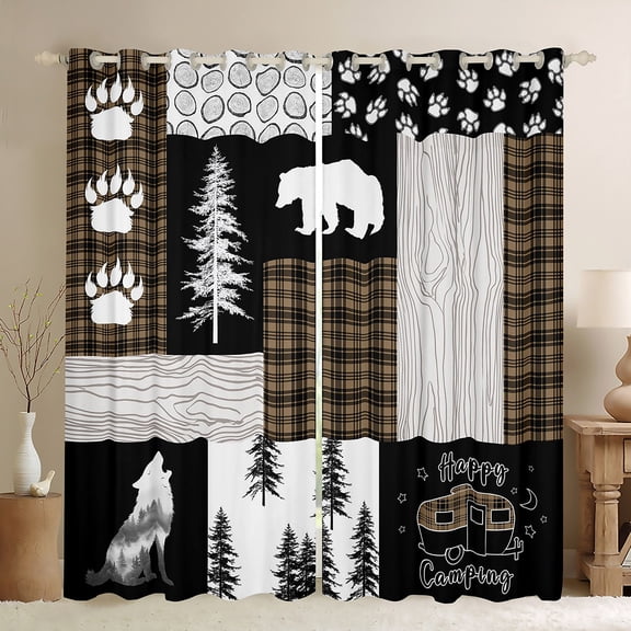 Homewish Wild Bear Paws Black Out Curtains,Woodland Animal Wolf Curtains Pack of 2 (42x63 Each), Happy Camping Camper Bedroom Curtains For Kids,Uper Cozy Room Decor