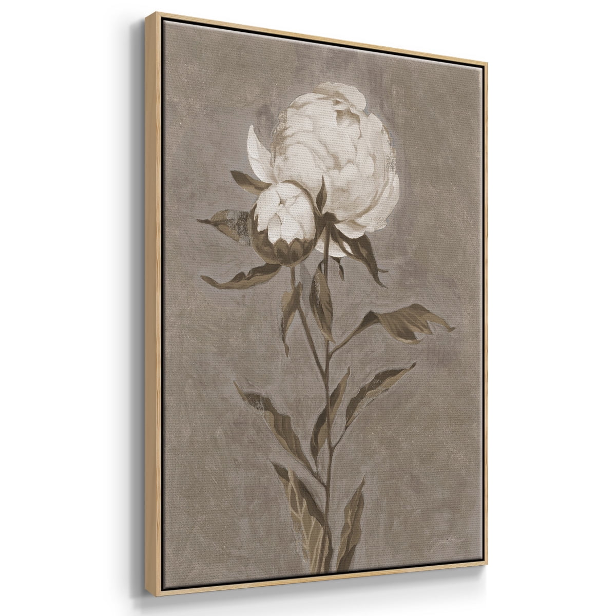 Pretty as a Peony II Framed Premium Gallery Wrapped Canvas - Ready to Hang - 25 x 37 - Natural Wood Floating Frame