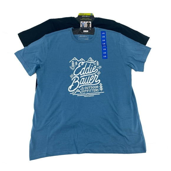 Eddie Bauer Men’s T-shirt 2 pack | US Size Large | One Monogramed Tee | Tee One Graphic Tee | Black & Blue