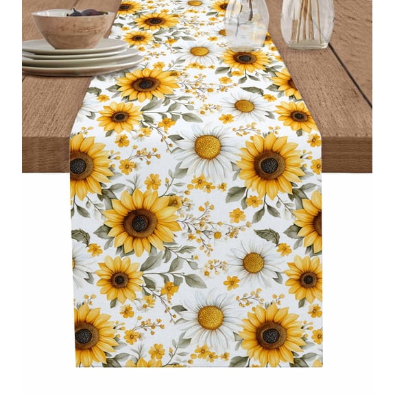 Ldtrchee Yellow Sunflower Table Runner 48 Inches, Spring Summer Floral Farmhouse Bed Runner Dresser Scarves Tabletop for Indoor Outdoor Parties/Ceremony/Banquet, 13" x 48"