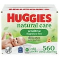 thumbnail image 1 of Baby Wipes, Huggies Natural Care, UNSCENTED, Sensitive, 10 Flip Top Packs, 560 Wipes, 1 of 7