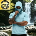 thumbnail image 2 of Mens UPF 50+ Sun Protection Shirts Hoodie with Mask Quick Dry Short Sleeve Lightweight Fishing Shirt Hiking Top Sky Blue L, 2 of 7