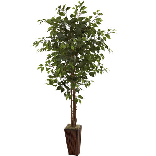 Nearly Natural 6ft. Ficus Artificial Tree With Bamboo Planter, Green ...
