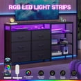 thumbnail image 3 of Toogaho Storage Cabinet with Shelves and 6 Fabric Drawers, Storage Organizer with Charging Station and LED Lights, Black, 3 of 9