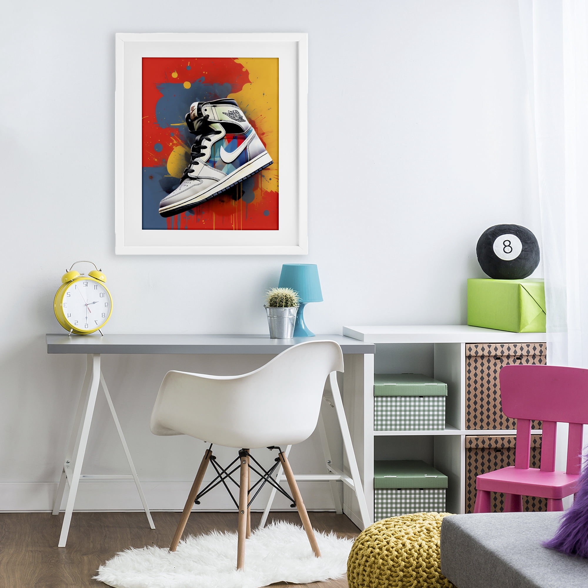Stupell Industries Shoe With Colorblock Background White Framed Print Under Glass, design by Creative Studio