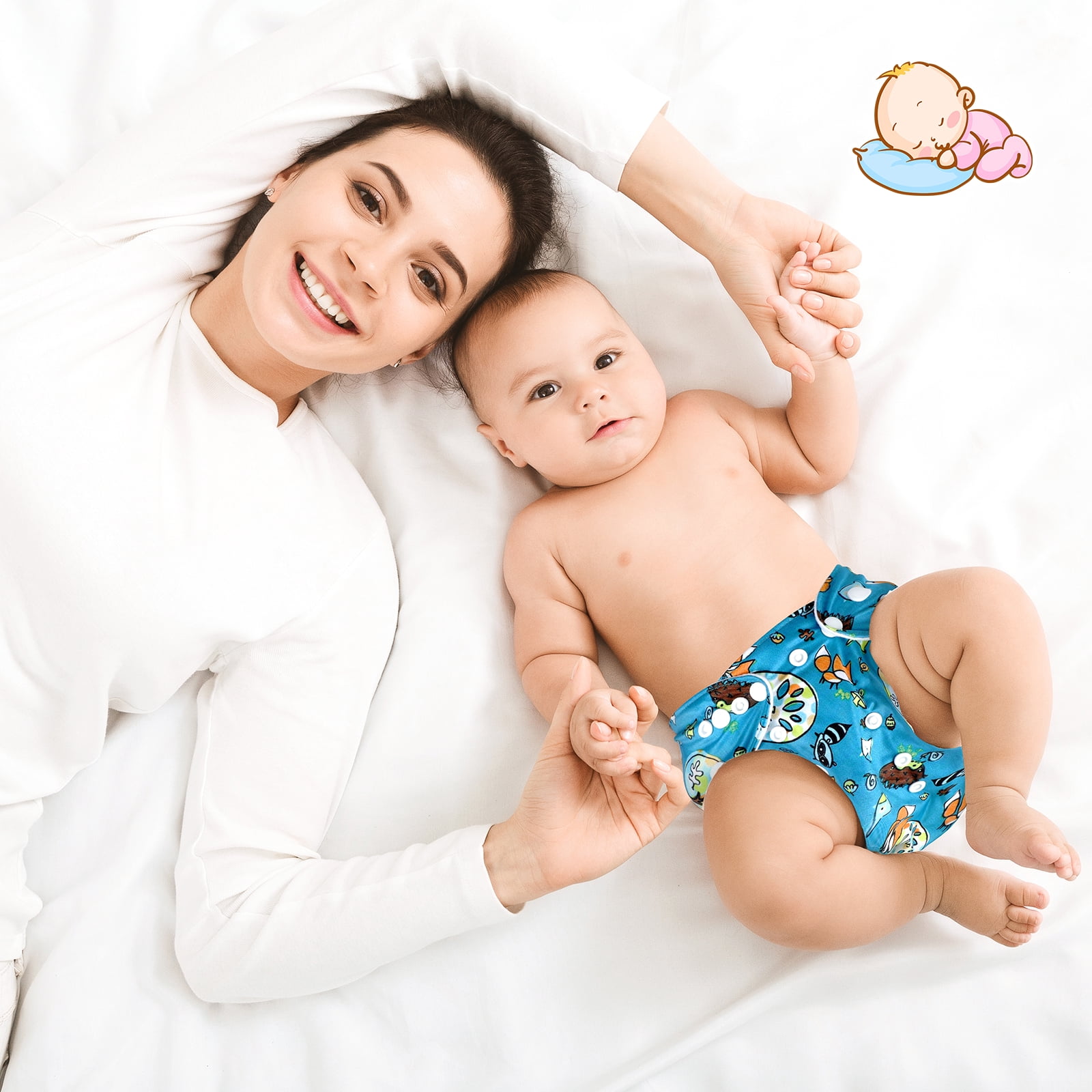 6 Pack Baby Cloth Diapers Reusable with 6 Inserts 1 Wet Bag Washable Adjustable Diaper for Baby Toddler Girls Boys