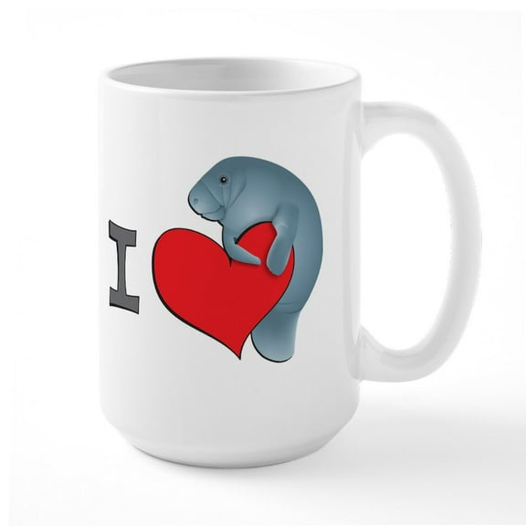 CafePress - I Heart Manatees Large Mug - 15 oz Ceramic Large White Novelty Mug
