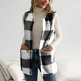 thumbnail image 5 of FAWUUDO Women's Fleece Plaid Vest Coat Lightweight Long Flannel Sleeveless Open Front Sherpa Jacket with Pockets Black, 5 of 8