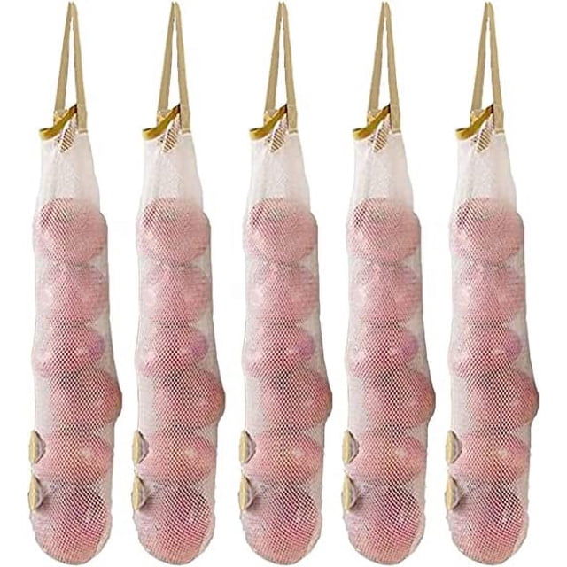 Sacs de Rangement en Filet Suspendus 5 Sacs à Oignons Sacs en Filet à Ail Sacs à Pommes de Terre Grands Sacs de Rangement en Filet Réutilisables Sacs à Fruits et Légumes
