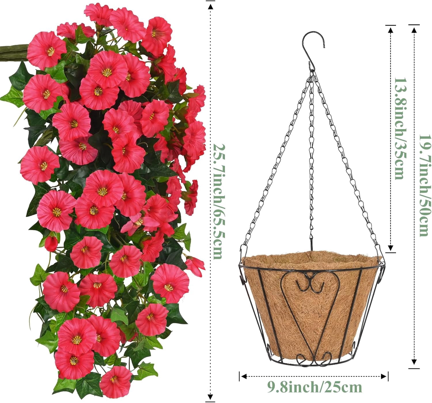 Artificial Hanging Plants Outdoors, Fake Hanging Flowers with Basket, Faux Vine Bougainvillea for Urn Fillers Front Porch Patio Outside Summer Decor Flower