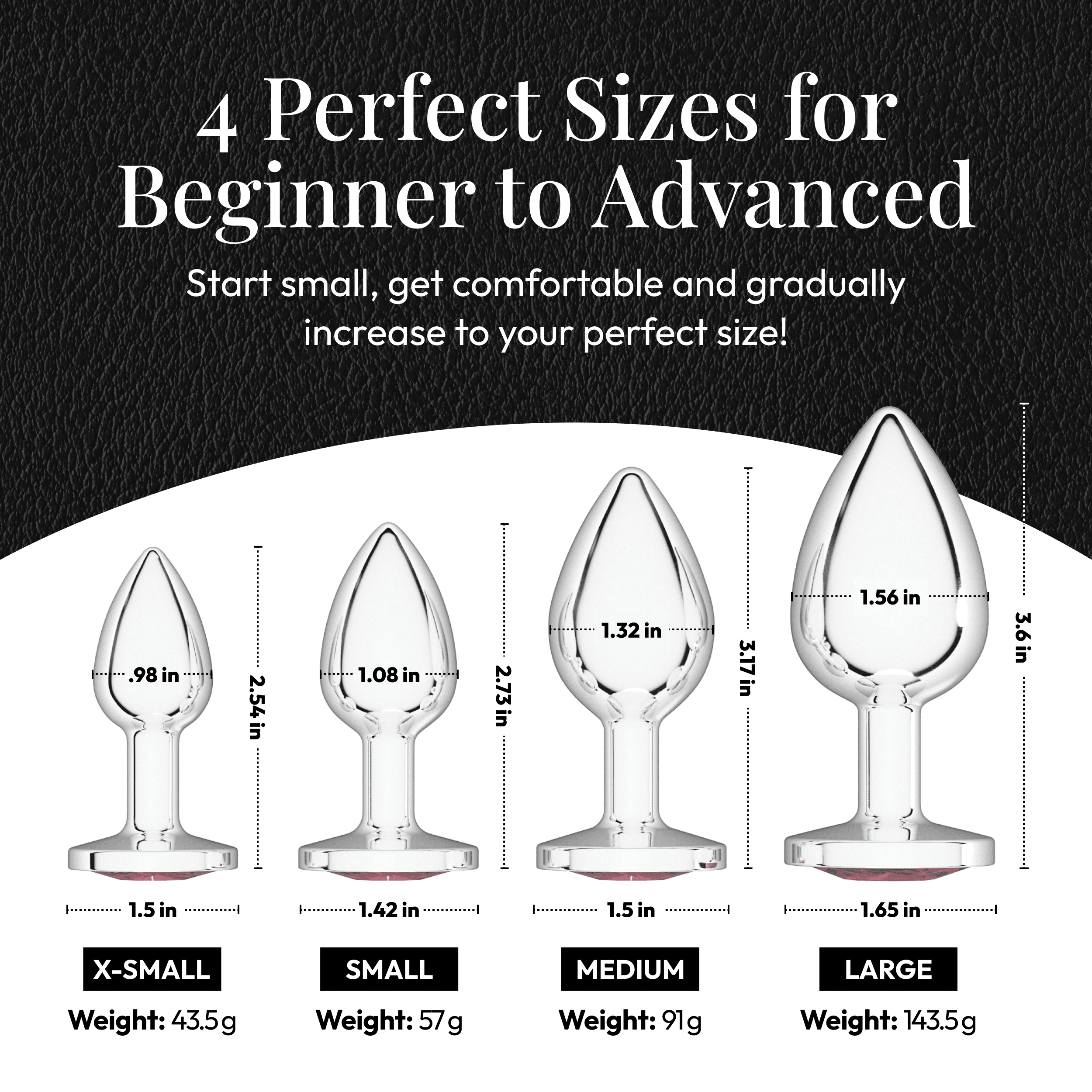 Session Butt Plugs, 4-Piece Training Set, Anal Plug Toys, Stainless Steel Jewel Charm, Silver & Pink, Circle Shape