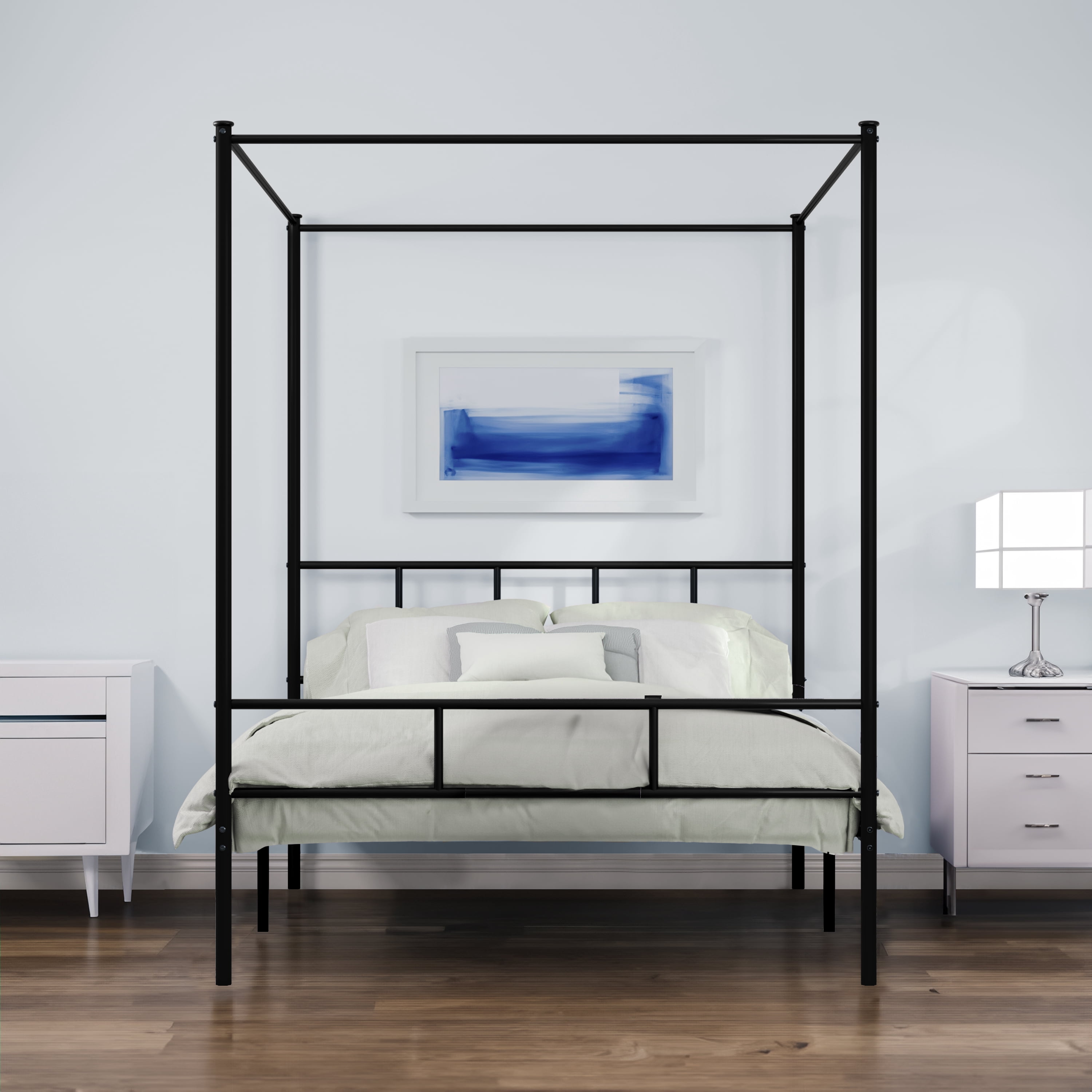 Uforic 4-Poster Queen Metal Canopy Bed Frame,Requires No Box Spring (Black)