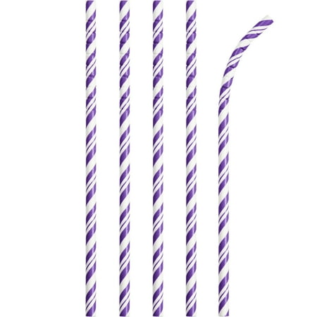 Amethyst Purple Striped Paper Straws, 72 Count