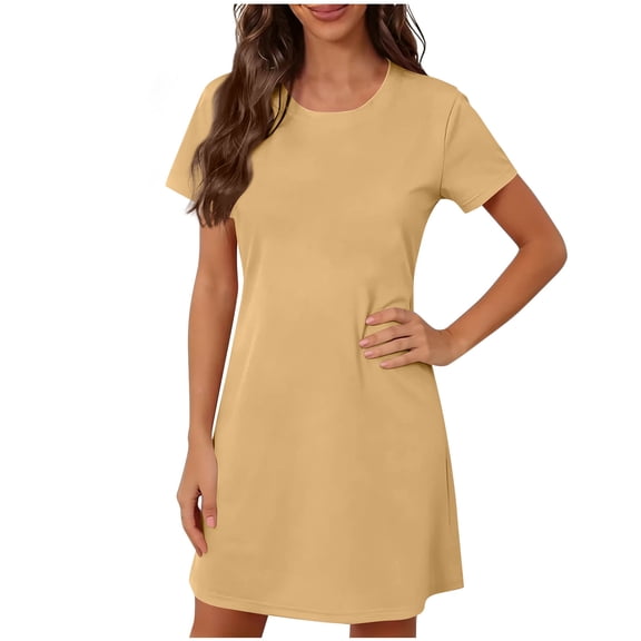 PFRNLF Womens T Shirt Dresses Summer Beach Vacation Casual Short Sleeve Crew Neck Mini Sundress
