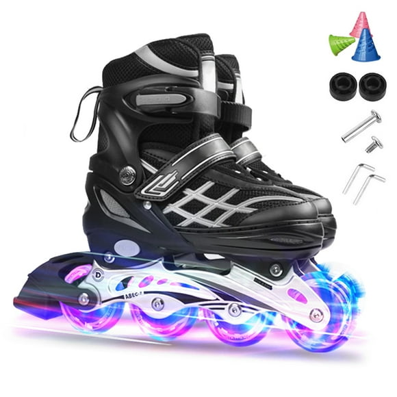 Adjustable Illuminating Inline Skates with Up Wheels for and Youth Inline Skates for Girls Boys Black S