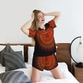 thumbnail image 5 of Gukieu Mandala Print Women's Short-sleeved Pajama Set, Round Neck Button Top Elastic Shorts 2-piece Set, Summer Home Leisure Clothing-Large, 5 of 6