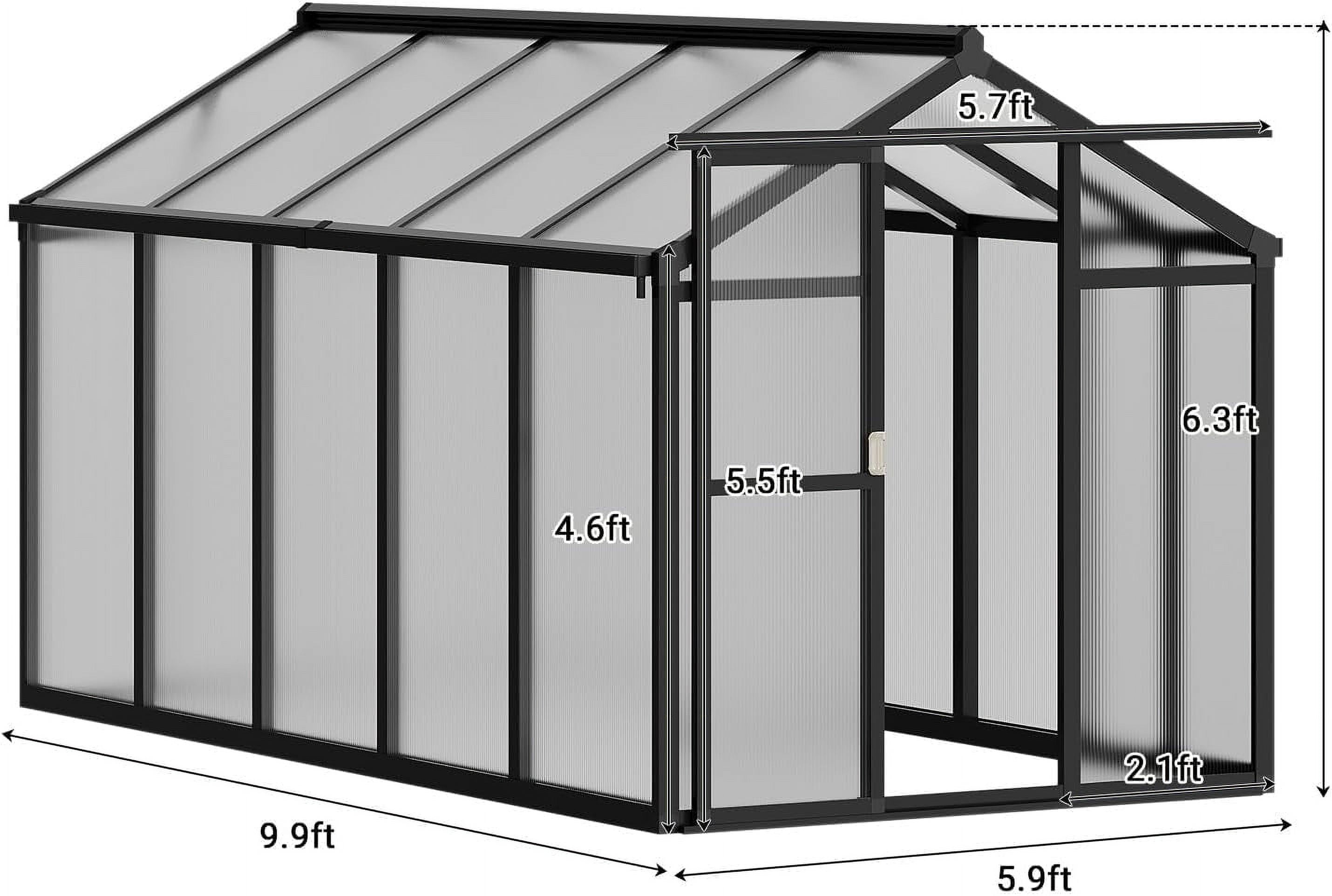 6x10 FT Greenhouse for Outdoors, Polycarbonate Greenhouse with Roof Vent, Ground Nails, Sliding Lockable Door, Aluminum Large Walk-in Green House for Outside Garden Backyard, Patio, Lawn, Black