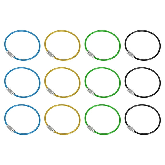 Uxcell 5.9" Length Wire Keychain Cable, 12 Pack Stainless Steel 2mm Key Ring for Hiking Sport, Blue Black Gold Green