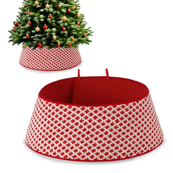 Studyset Christmas Tree Collar, 33.5 Inch Diamond Pattern Christmas Tree Skirt with 2 Clips, Tree Collar for Artificial Trees, Xmas Holiday Home Decor Stand Base Cover