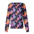 thumbnail image 5 of MLQIDK Halloween Scrub Jacket for Woman Crew Neck Long Sleeve Button up Nursing Uniform Pumpkin Ghost Bat Printed Working Clearance Scrubs Set Purple 4XL, 5 of 5