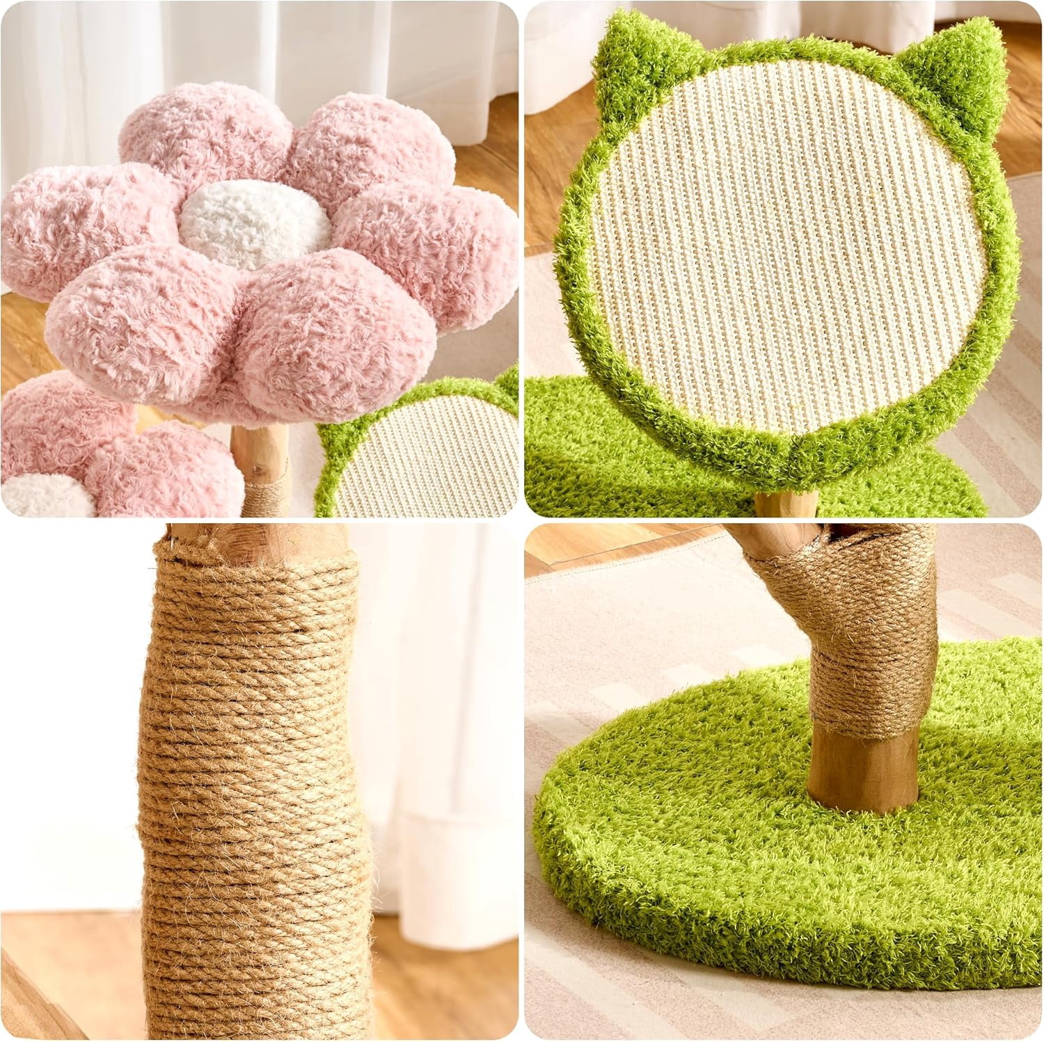 Modern Natural Solid Wood Cat Tree Tower for Indoor Cats Large Adult, 30 inch Flower Cat Tree with Scratching Post, Luxury Aesthetic Cat Tree with Cloud-Soft Flower Perches and Sisal Scratching Pad