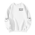 thumbnail image 5 of Lumtrix Halloween Long Sleeve Crewneck Sweatshirt Women Pumpkin Halloween Shirt Cute Ghost Letter Pullover Spooky Season Party Tops White M, 5 of 6