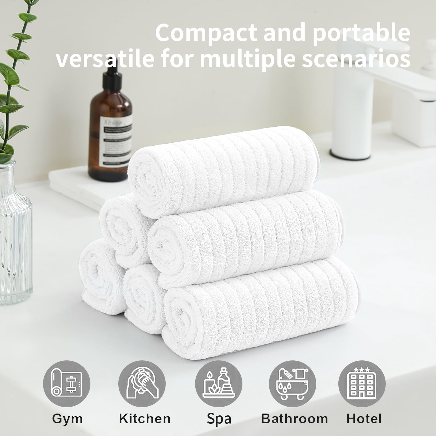 Jessy Home 24 Pack White Stripe Washcloths for Bathroom 13x13 Inch Ultra Soft Hand Face Towels