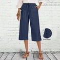 thumbnail image 5 of Miqool Capris Pants for Women Cotton Linen Casual Summer Straight Wide Leg Loose Palazzo Pants Drawstring Elastic Waist Lounge Cropped Trousers with Pockets, 5 of 9