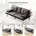 thumbnail image 5 of Faux Leather Convertible Folding Futon Sofa Bed with Cup Holders, Metal Legs, and Removable Armrests for Living Room and Dorm (Brown), 5 of 9
