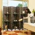 thumbnail image 6 of Partition Room Dividers, Folding Wood Privacy Screen with Three Display Shelves Suitable for Home Office, Study, Art Display - 6 Panel, 67 * 77inch (Brown), 6 of 16
