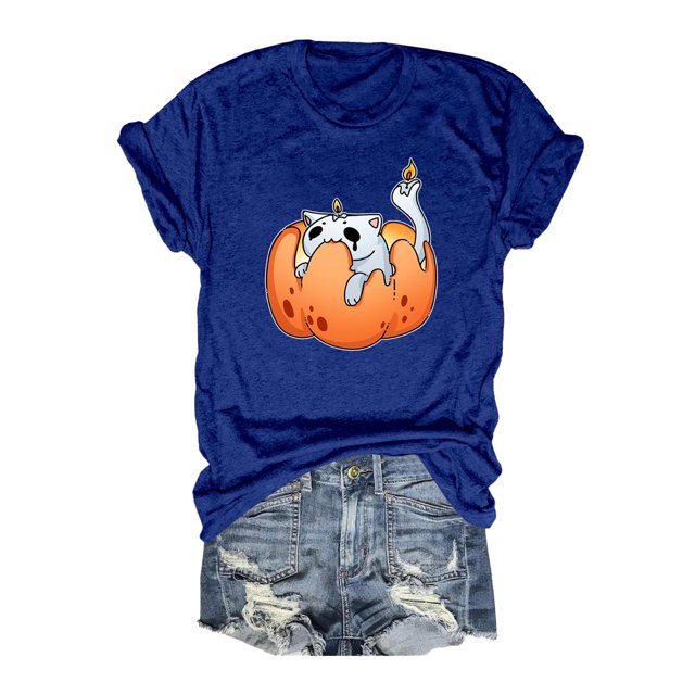 T-shirt Graphique d'Halloween pour Femmes Manches Courtes Col Rond pour Printemps Été Activités Extérieures et Usage Quotidien