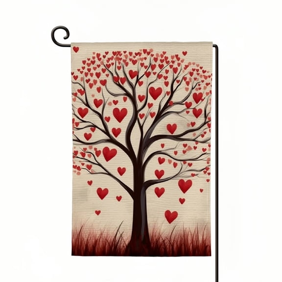 PHYHOO Valentine's Day Love Tree Garden Flag, Home Outdoor Patio Valentine's Day Party Lawn Garden Flag Decoration -A White