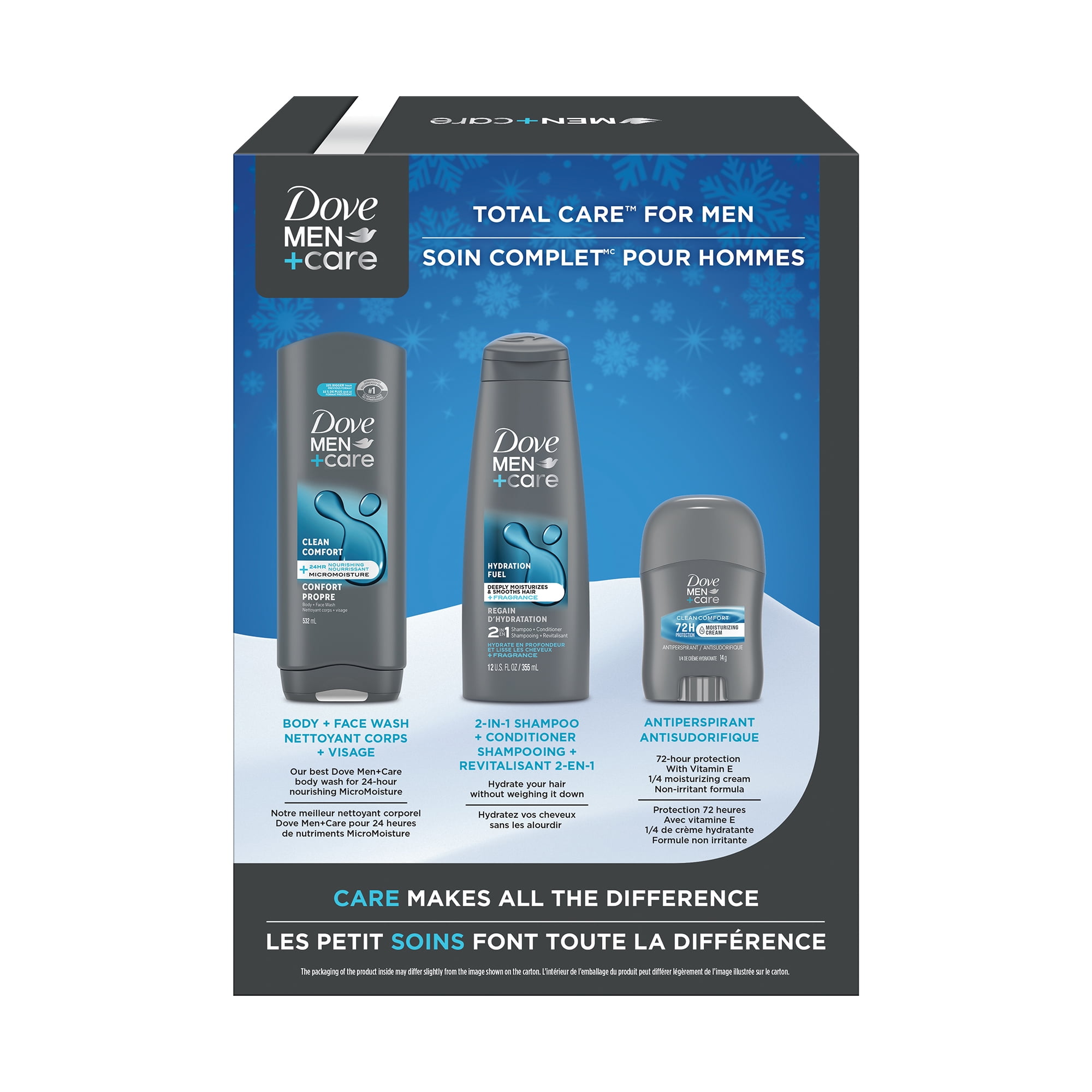 Dove Men+Care Gift Set for Men with Body Wash, 2-in-1 Shampoo + Conditioner, Essential Care and an Antiperspirant Deodorant Stick 3 piece, DOVE MENS DMC MIXED CC/HYD GP