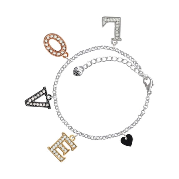 Delight Jewelry Acrylic 5/16" Black Heart Multi-Colored Crystal Love Charm Bracelet