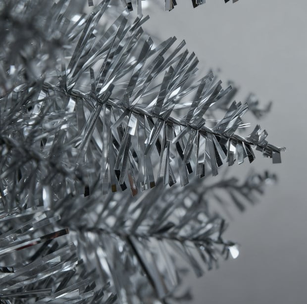 7ft Unlit Silver Pencil Christmas Tree 499 Tips Easy Assembly Plastic Base Small Space Holiday Decor