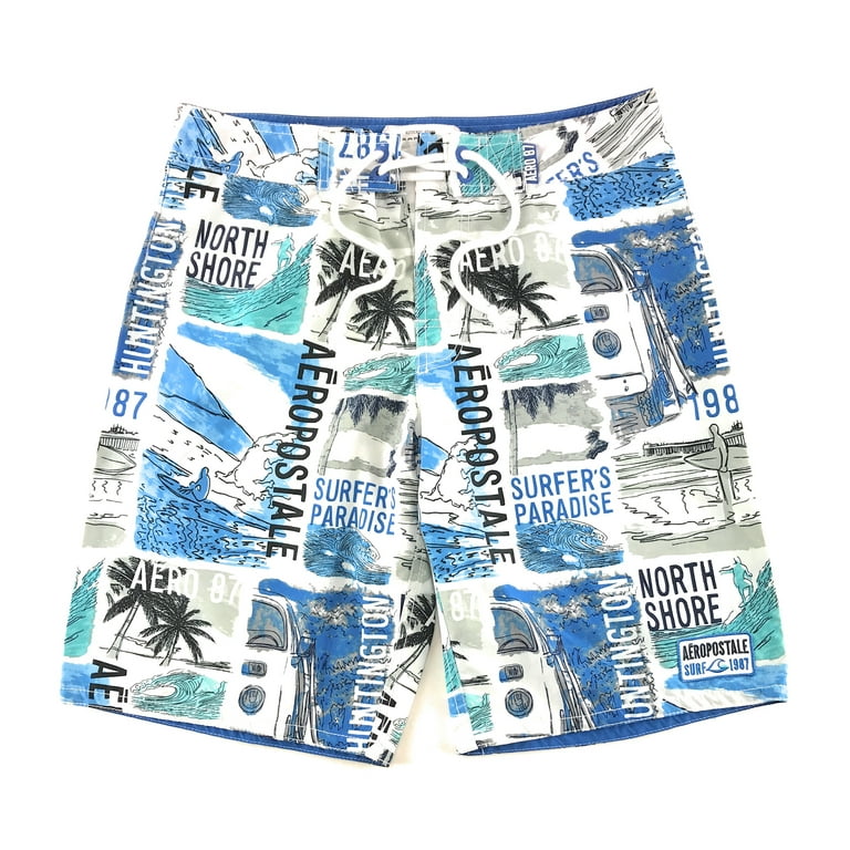 Aeropostale Men s Board Shorts Swim Suit 31 White Logo 7202 Walmart