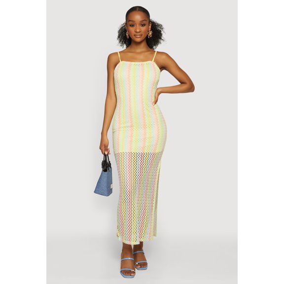 Women's Wavy Stripe Side Slit Maxi Dress