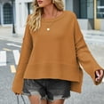 thumbnail image 6 of Pullover Crewneck Knit Cropped Sweaters Women Fashion Bell Long Sleeve Solid Color Loose Pullover Crop Tops (XL, Yellow), 6 of 6