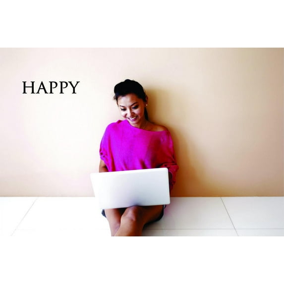 Decal - Peel & Stick Wall Sticker Happy Inspirational Life Quote - Self Esteem Home Decor Picture Art 6 x 24 Inches