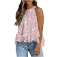 thumbnail image 2 of JSheng Casual Tank Top for Women Women Floral Printed Round Neck Lotus Leaf Hem Sleeveless Fashion Vest Top Pink XXL, 2 of 5
